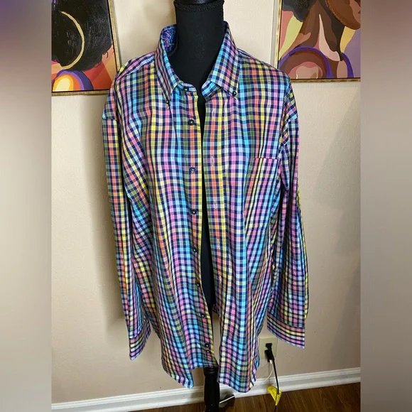 Alan Flusser Pastel Plaid Mens Button Down Shirt Size XL - Picture 2 of 6